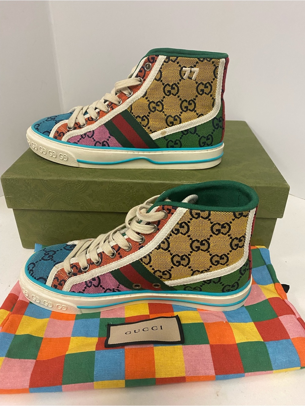 Gucci Tennis 1977 Multicolor GG Canvas High-Top Size 35+. / 4.5. / 5